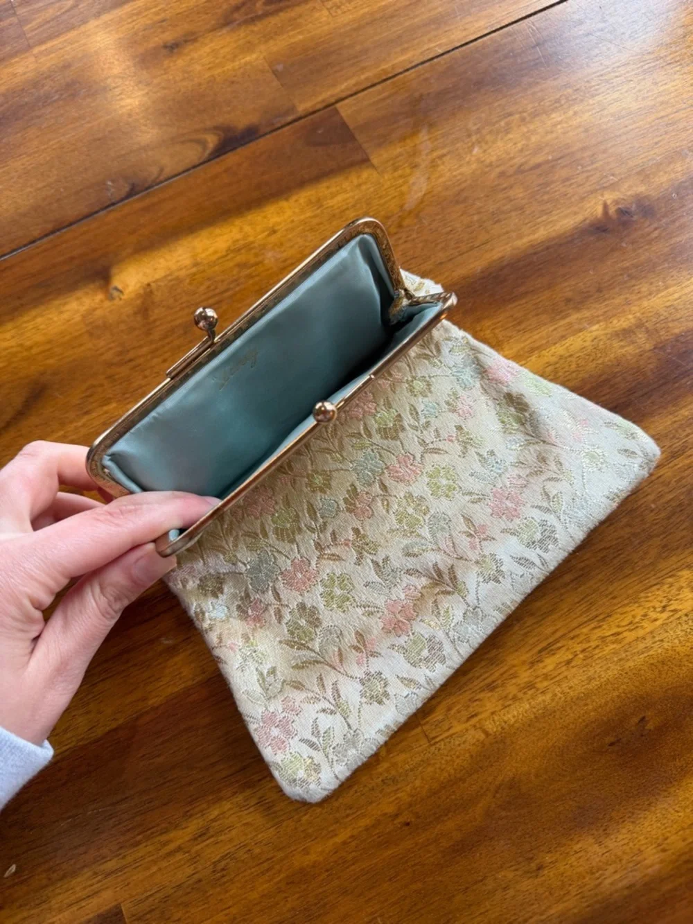 Vintage Mini Floral Brocade Clutch Bag in Cream and Pink Gold